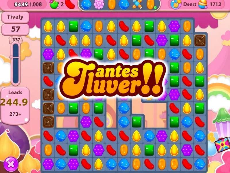 Candy Crush Saga game screen showing gold, boosters, and colorful candies