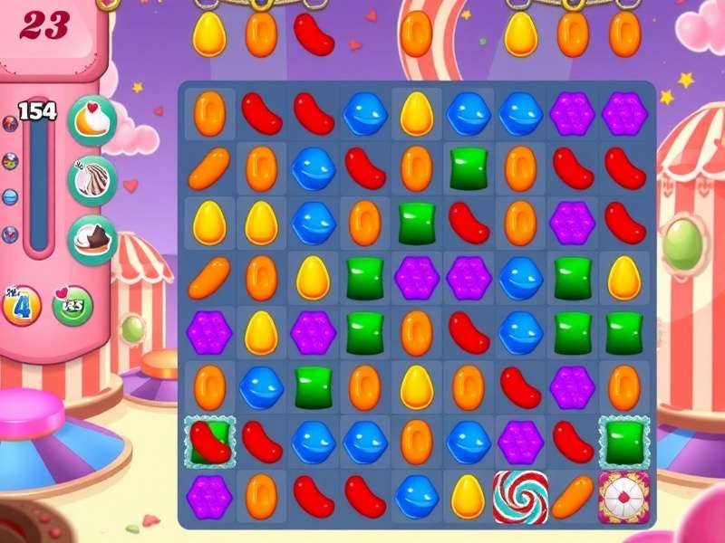 Candy Crush Soda Saga gameplay screenshot showing colorful candies and soda bottles