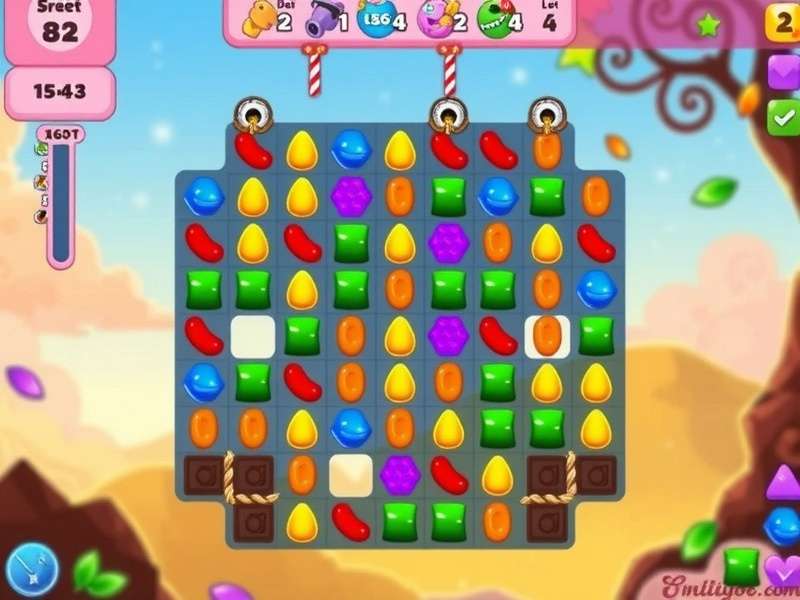 Colorful Candy Crush Saga game board with boosters active