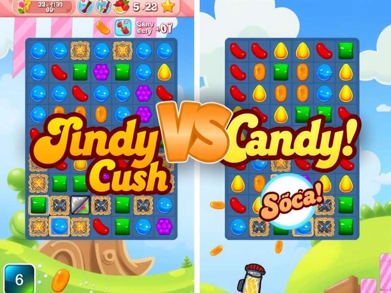 Side-by-side comparison of Candy Crush Saga and Candy Crush Soda Saga gameplay