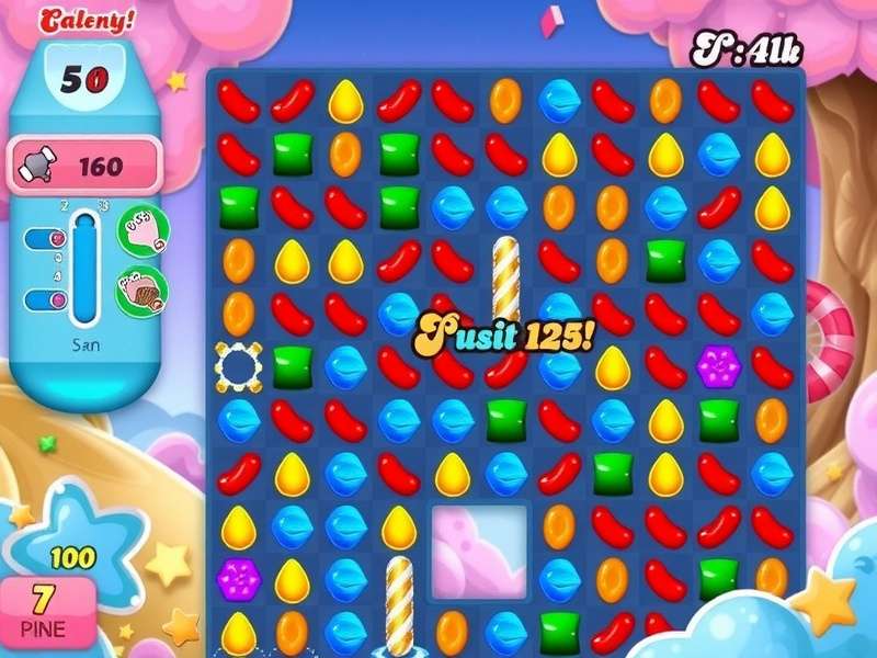 Candy Crush Saga game board with strategic moves highlighted