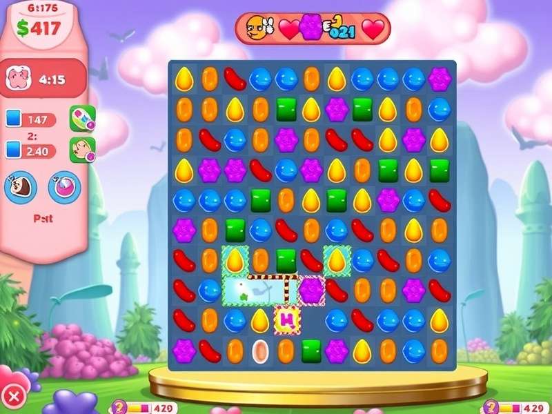 Candy Crush Saga gameplay screen showing colorful candies and boosters