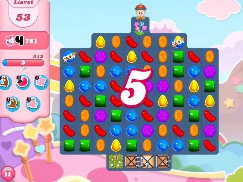 Candy Crush Saga Level 5 game board layout with jelly squares highlighted
