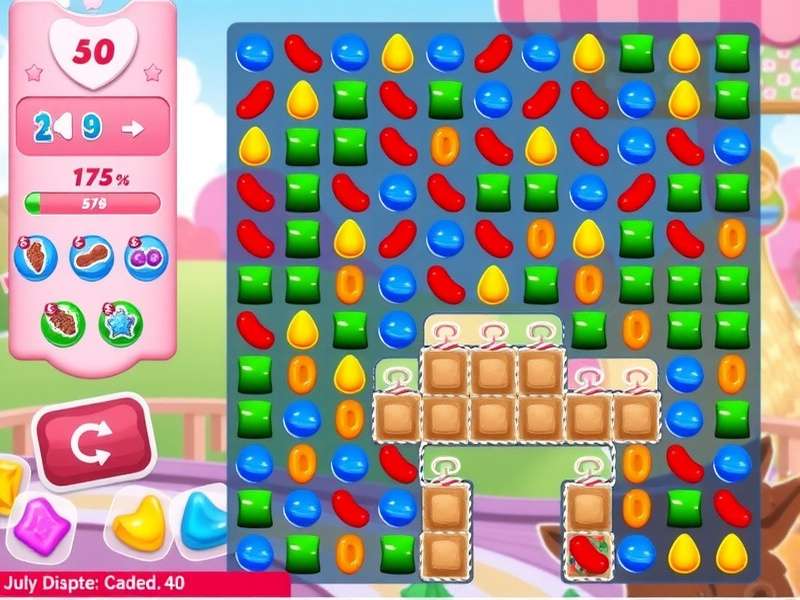 Candy Crush Saga Online Gameplay Screen with colorful candies and boosters