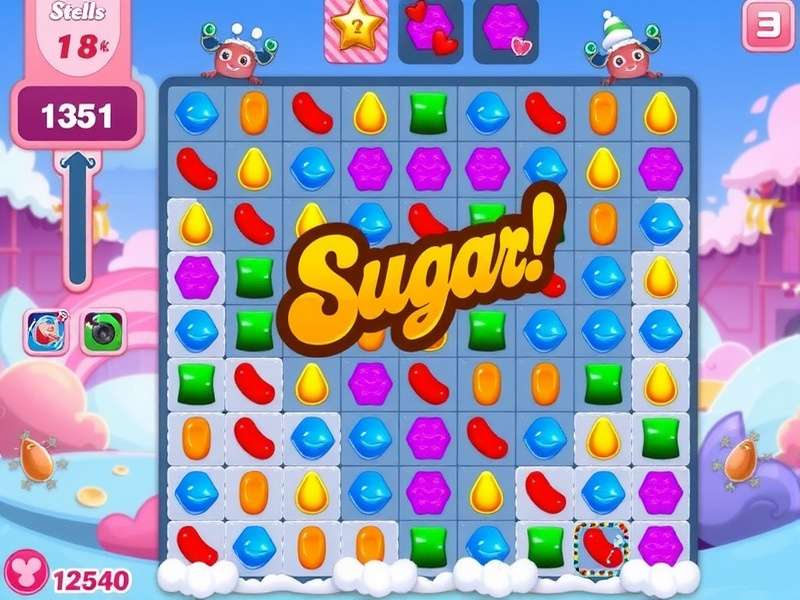 Candy Crush Saga gameplay showing colorful candies and boosters