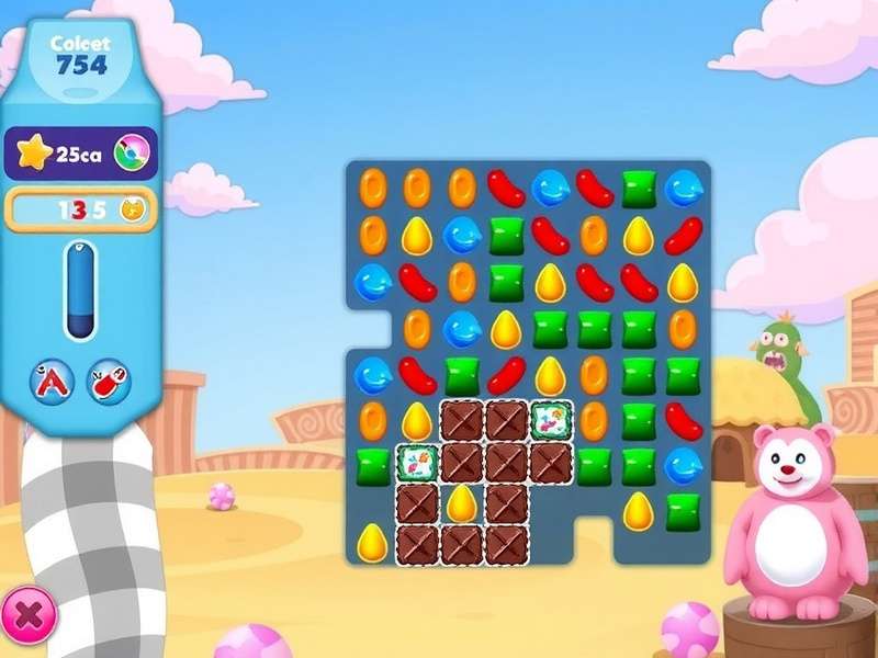 Colorful Candy Crush Saga gameplay screen showing various candies and boosters