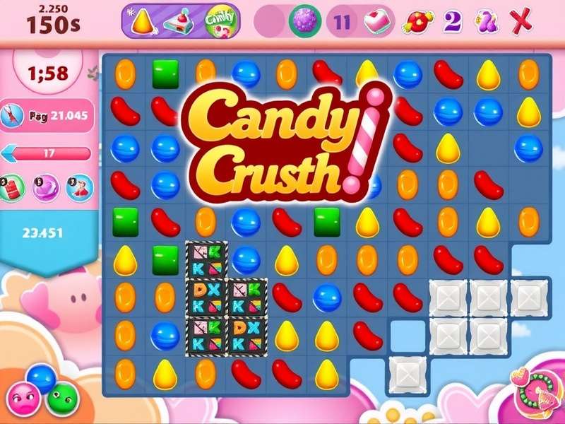 Candy Crush Saga gameplay showing colorful candies and boosters