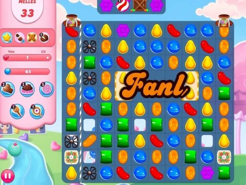 Candy Crush Saga gameplay on PC showing colorful candies and special combinations