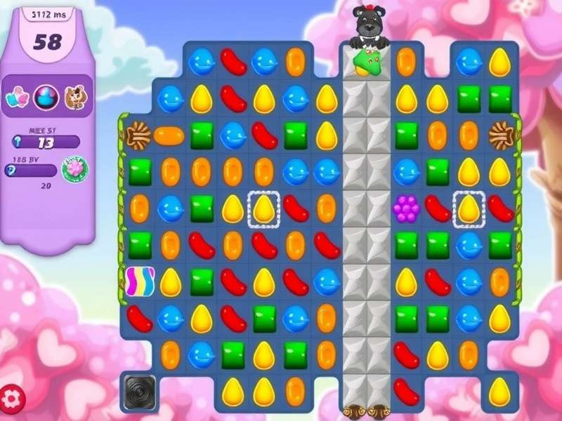 Vibrant Candy Crush Saga gameplay showing colorful candies and boosters