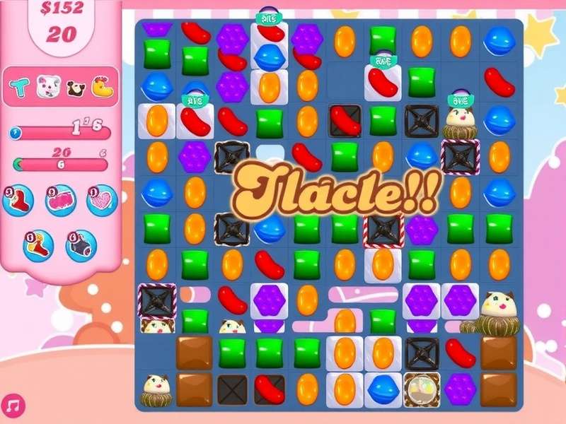 Colorful candy matching game interface with boosters and special candies