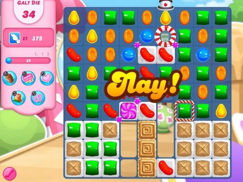 Candy Crush Saga gameplay showing colorful candies and special combinations