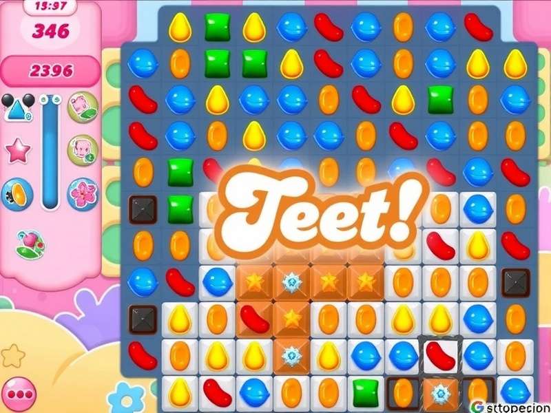 Candy Crush Saga gameplay showing colorful candies and special combinations
