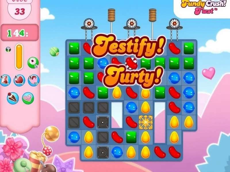 Colorful candy crush game screen with sweets and boosters