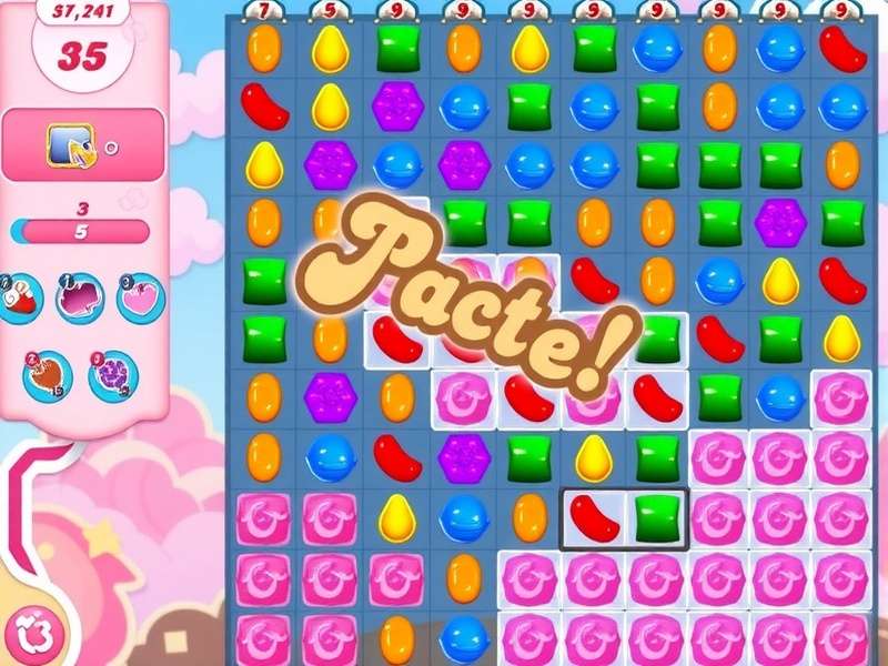 Colorful candy pieces from Candy Crush Saga game on a smartphone screen
