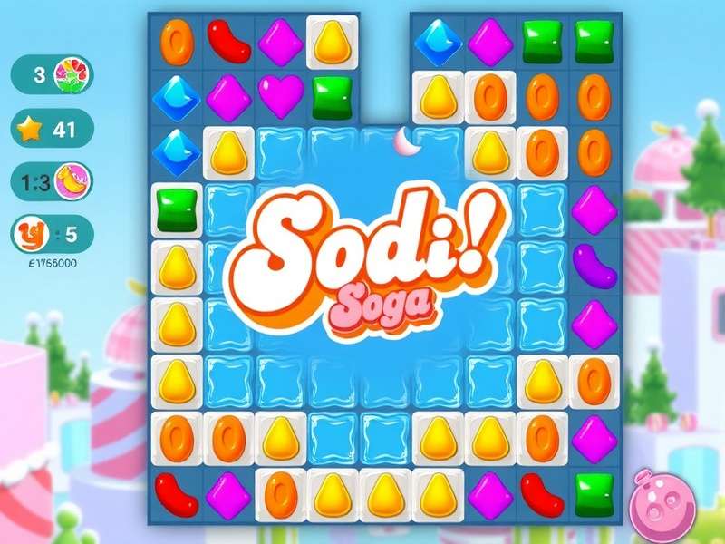 Candy Crush Soda Saga vibrant gameplay screenshot showing candies and soda bottles