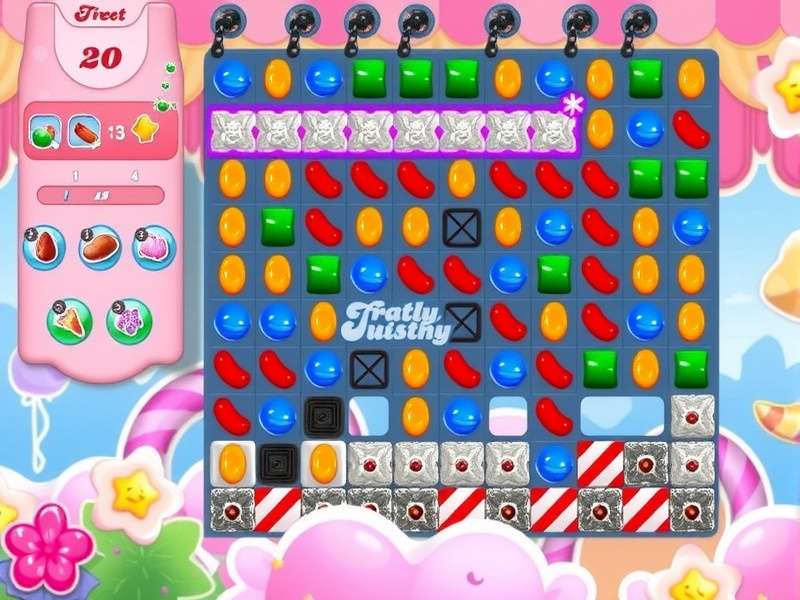 Colorful candies from Candy Crush Saga game on a mobile and laptop screen