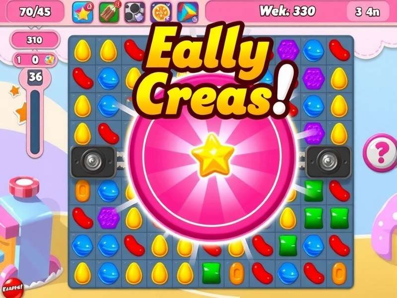 Candy Crush Saga game board with boosters active showing colourful candies and effects
