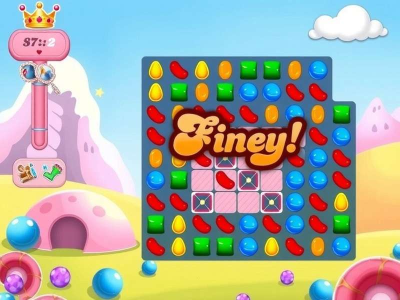 Candy Crush Saga game board with colorful candies and special boosters