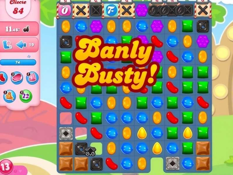 Candy Crush Saga 2023 gameplay screenshot showing colorful candies and boosters