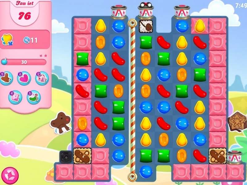 Colorful Candy Crush Saga game interface on a mobile phone