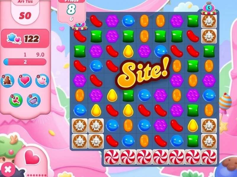 Candy Crush Saga gameplay showing colorful candies and special combinations