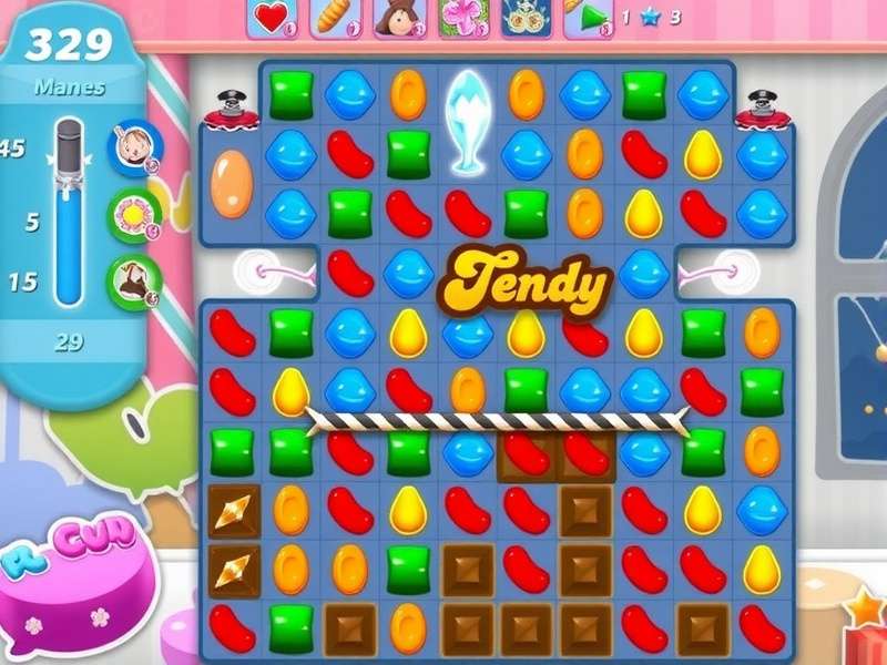 Colorful Candy Crush Saga gameplay showing special candies and combos
