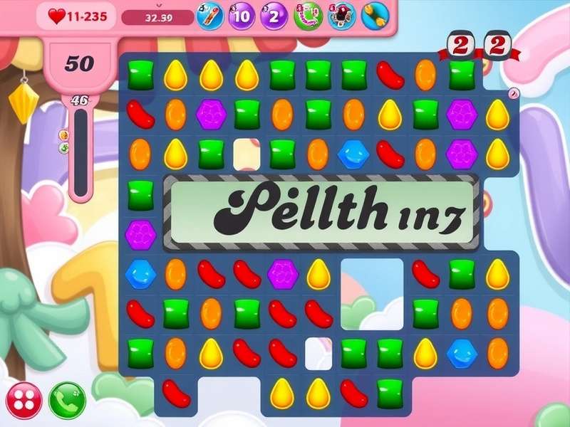 Candy Crush Saga game board with colorful candies and boosters