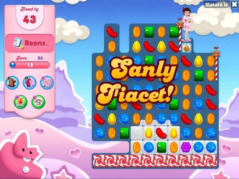 Candy Crush Saga gameplay on computer screen showing colorful candies and boosters