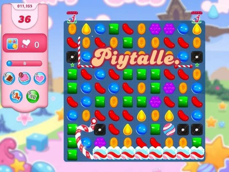 Candy Crush Saga Juegos Candy banner with colorful candies and game elements