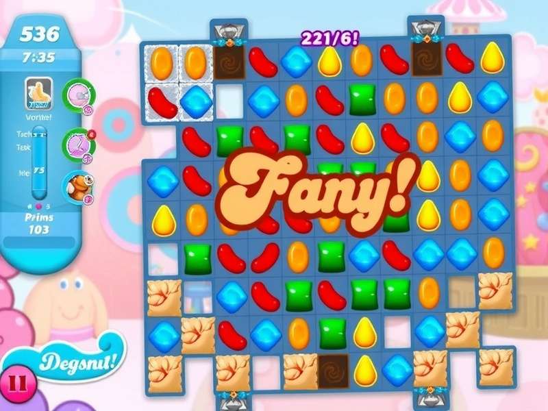 Candy Crush Saga gameplay on Facebook – colourful candies and boosters