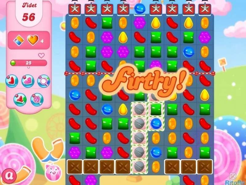 Candy Crush Saga Android gameplay screenshot with colorful candies and boosters