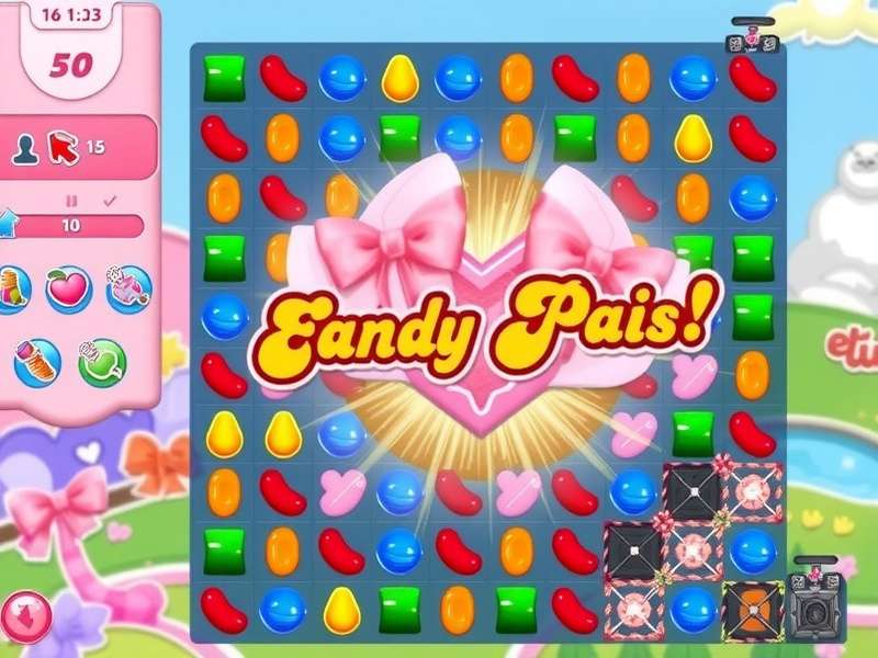 Candy Crush Saga Windows gameplay screenshot with colorful candies and boosters