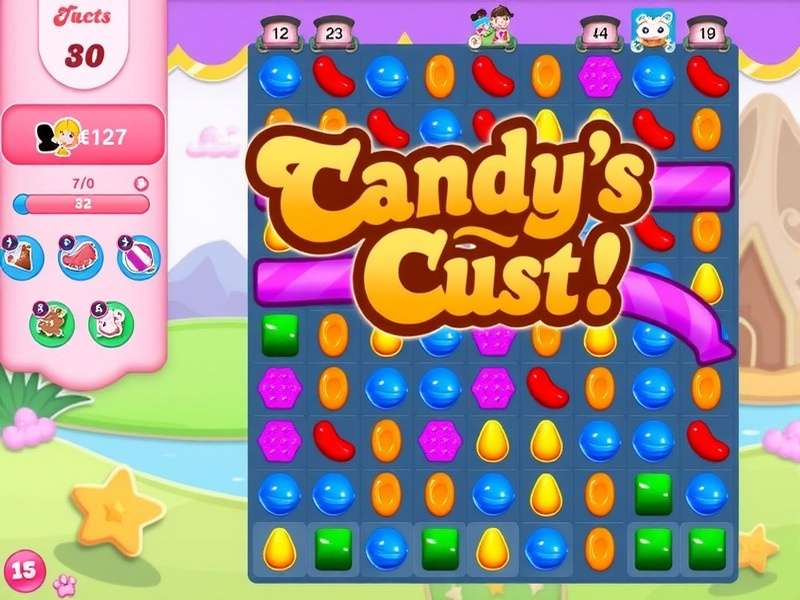 Candy Crush Saga game play on Facebook with colorful candies and boosters