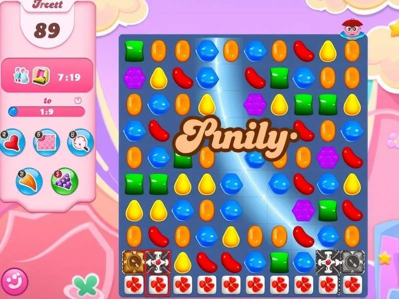 Candy Crush Saga gameplay showcase with colorful candies and boosters
