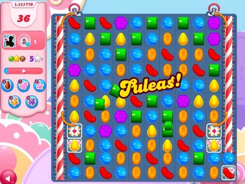 Candy Crush Saga Level 234 board layout showing jelly positions and ingredient drop zones