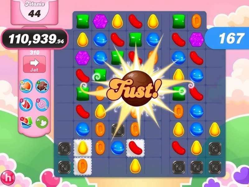 Candy Crush En Ligne gameplay featuring colourful candies and power-ups on a stunning board