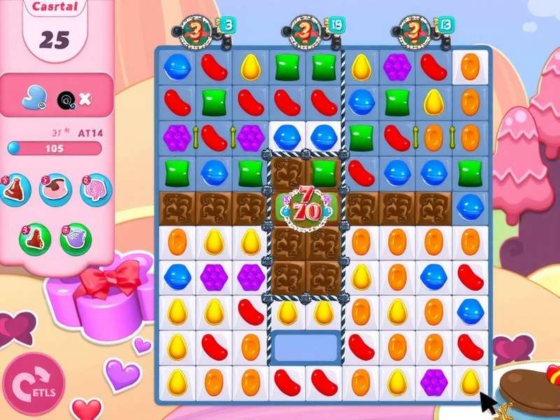 Candy Crush Saga video game title screen with colourful candies and match-3 gameplay