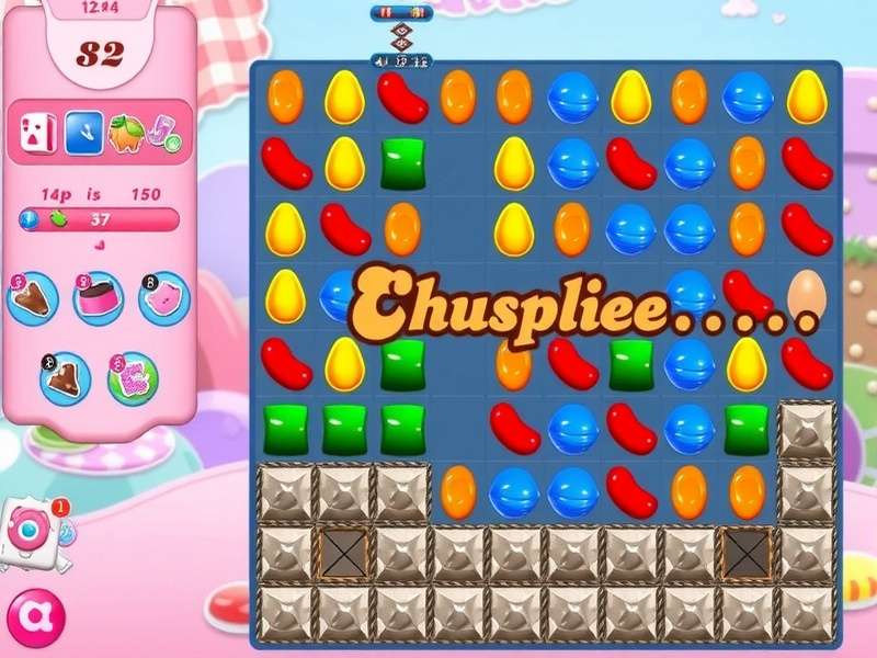 Candy Crush Saga gameplay showcase with colorful candies and boosters